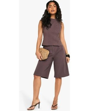Boohoo Linen Tailored Mid Rise Bermuda Shorts - Brown