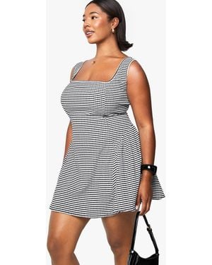 Boohoo Plus Gingham Volume Skater Dress - Gray