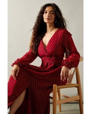 Wallis Occasion Metallic Spot Twist Midi Dress - Red