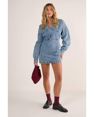Nasty Gal Denim Corset Shirt Dress - Blue