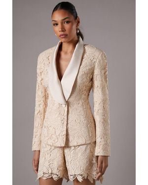 Coast Lace Double Breasted Blazer With Satin Lapel - Natural
