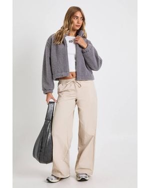 Boohoo Teddy Zip Bomber Jacket - White