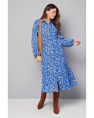 Wallis Abstract Spot Print Godet Shirt Dress - Blue