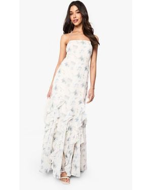 Boohoo Floral Ruffle Hem Strappy Maxi Dress - White