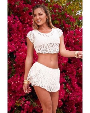 Boohoo Molly Smith Lace Cap Sleeve Top - Red