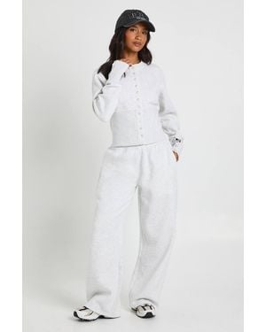 Boohoo Petite Deep Hem Popper Bomber Sweatshirt Tracksuit - White