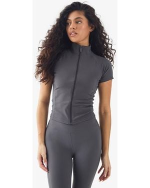 DSGN Studio Ultra Sculpt Zip Through Short Sleeve Top - Black