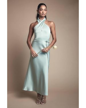 Oasis Cross Front Halterneck Bridesmaid Dress - Blue