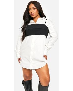 Boohoo Plus Corset Detail Shirt Dress - White