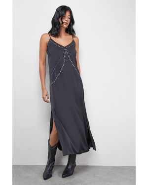 Warehouse Premium Stud Embellished Strappy Cami Slip Dress - Blue