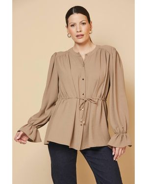 Wallis Woven Drawstring Button Shirt - Natural
