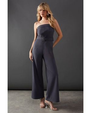 Warehouse Bandeau Wide Leg Tailored Jumpsuit - Black