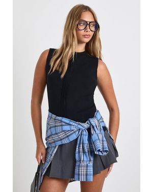 Boohoo Crew Neck Knitted Concealed Panel Waistcoat - Blue