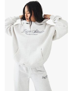 Boohoo Sudadera Oversize Con Capucha Y Bordado Dsgn Studio - Blanco