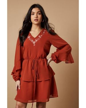 Oasis Embroidered Ruffle Tier Mini Dress