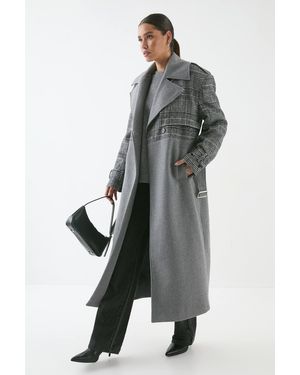 MissPap Wool Look Contrast Belted Coat - Gray