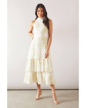 Wallis Halterneck Tiered Midaxi Dress - Natural