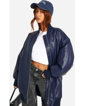 Boohoo Longline Oversized Bomber Jacket - Blue