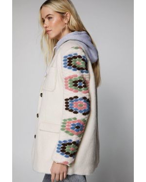 Nasty Gal Premium Wool Blend Crochet Blazer Coat - Blue