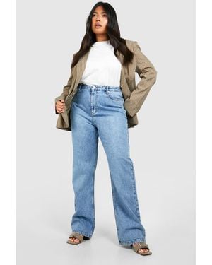 Boohoo Plus Acid Wash Straight Leg Jeans - Blue