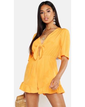 Boohoo Ruffle Hem Knot Front Romper - Orange