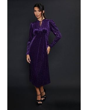 Dorothy Perkins Leopard Burnout Long Sleeve Midi Dress - Blue