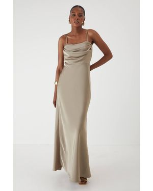 MissPap Satin Cup Drape Bust Maxi Dress - Natural