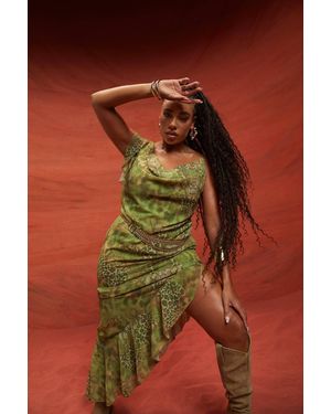 Boohoo Plus Snake Print Ruffle Maxi Dress - Green
