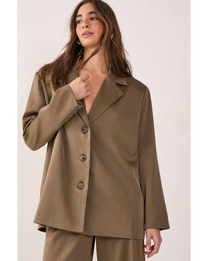 Nasty Gal Satin Pleated Oversized Blazer - Brown