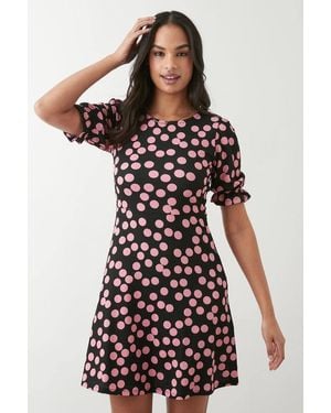 Dorothy Perkins Spot Short Sleeve Mini Dress - Black