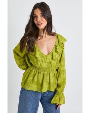 Boohoo Burnout Floral Angel Sleeve Blouse - Verde