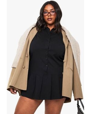 Boohoo Plus Pleated Hem Skater Shirt Dress - Black