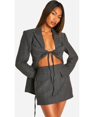 Boohoo Herringbone Pocket Detail Mini Skirt - Black