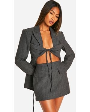 Boohoo Herringbone Pocket Detail Mini Skirt - Black