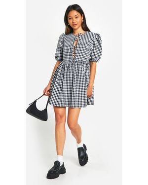 Boohoo Gingham Tie Front Mini Dress - Blue