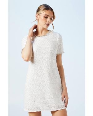 Oasis Sequin Bridal Shift Dress With Diamante Trim Detail - White