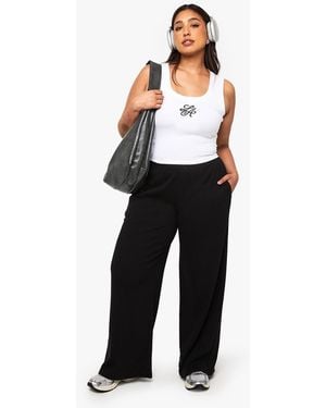Boohoo Plus Rib Straight Leg Trouser - Black
