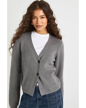 Boohoo Asymmetric Knit Cardigan - Gray