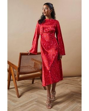 Oasis Petite Occasion Floral Satin Cowl Bias Midaxi Dress - Red