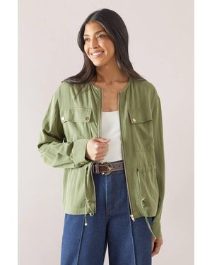 Wallis Cotton Mix Drawstring Pocket Lightweight Jacket - Green
