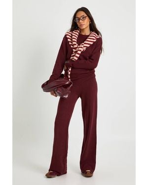Boohoo Tall Super Soft Button Cuff Detail Oversized Sweater And Wide Leg Trouser Co-Ord - Red