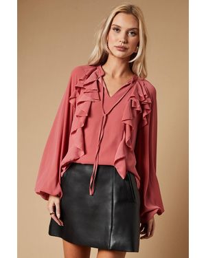 Oasis Chiffon Ruffle Blouse - Red