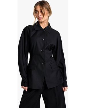 Boohoo Barrel Sleeve Button Up Fitted Blazer - Black