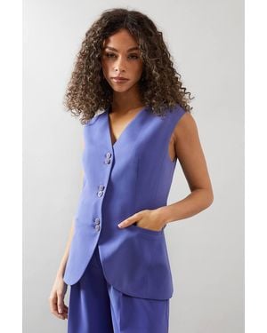 Wallis Longline Button Detail Waistcoat - Blue