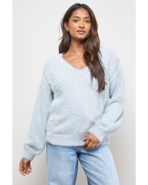 Oasis Eyelash Knitted Pearl Embellished V Neck Sweater - White