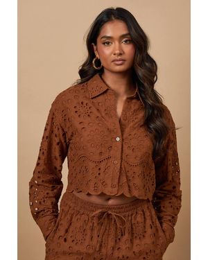 Oasis Broderie Cropped Long Sleeve Shirt - Brown