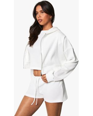 Boohoo Waffle Zip Through Boxy Crop Hoodie - White