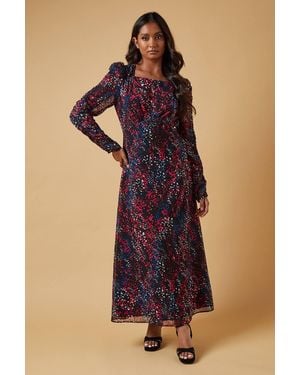 Oasis Occasion Abstract Spot Ruched Sleeve Midaxi Dress - Black