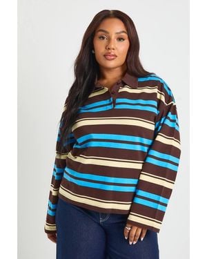 Boohoo Plus Wide Stripe Rugby Shirt - Blue