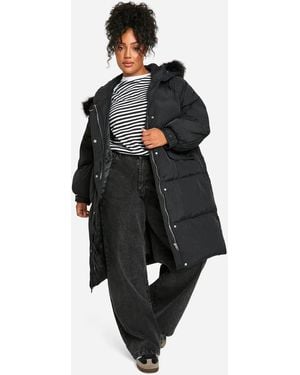 Boohoo Plus Faux Fur Hood Padded Parka - Black
